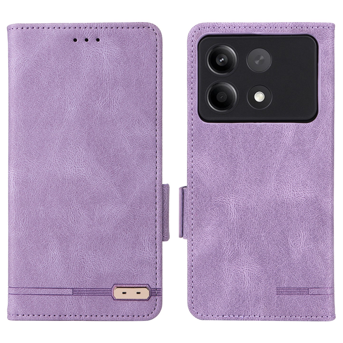 For Xiaomi Redmi Note 13R Pro 5G Wallet Case Hardware Decor Stand Phone Cover - Purple