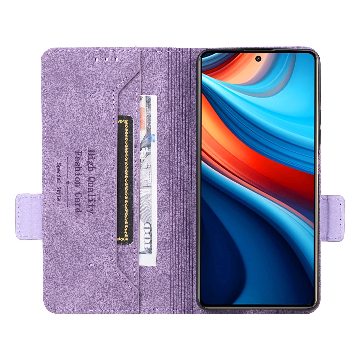 For Xiaomi Redmi Note 13R Pro 5G Wallet Case Hardware Decor Stand Phone Cover - Purple
