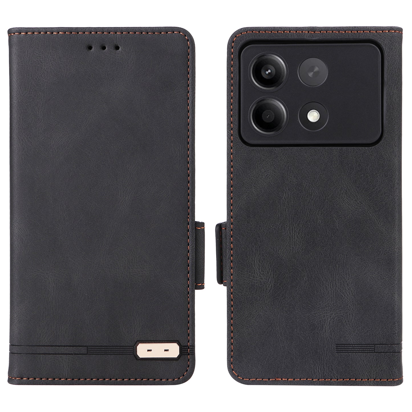For Xiaomi Redmi Note 13R Pro 5G Wallet Case Hardware Decor Stand Phone Cover - Black