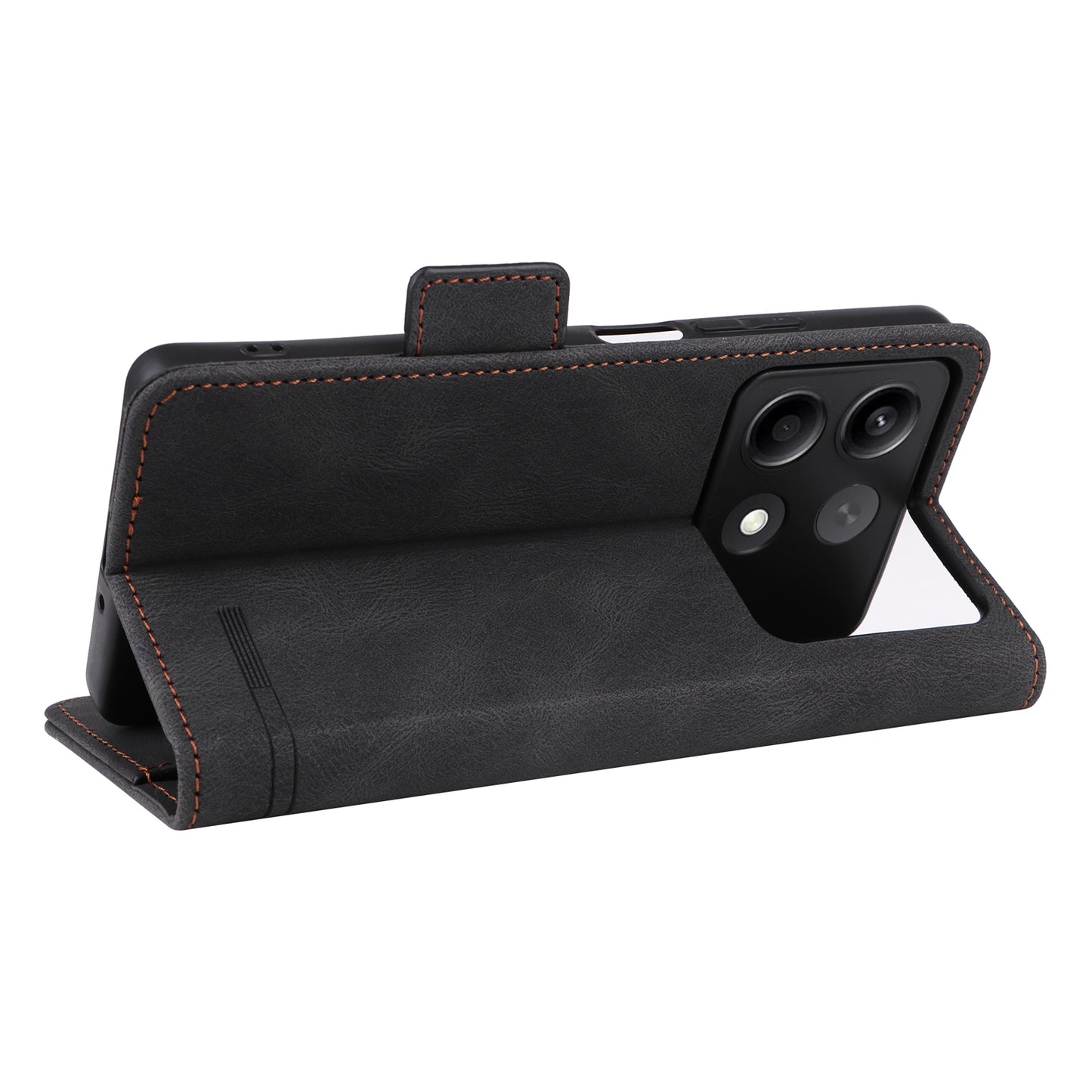 For Xiaomi Redmi Note 13R Pro 5G Wallet Case Hardware Decor Stand Phone Cover - Black