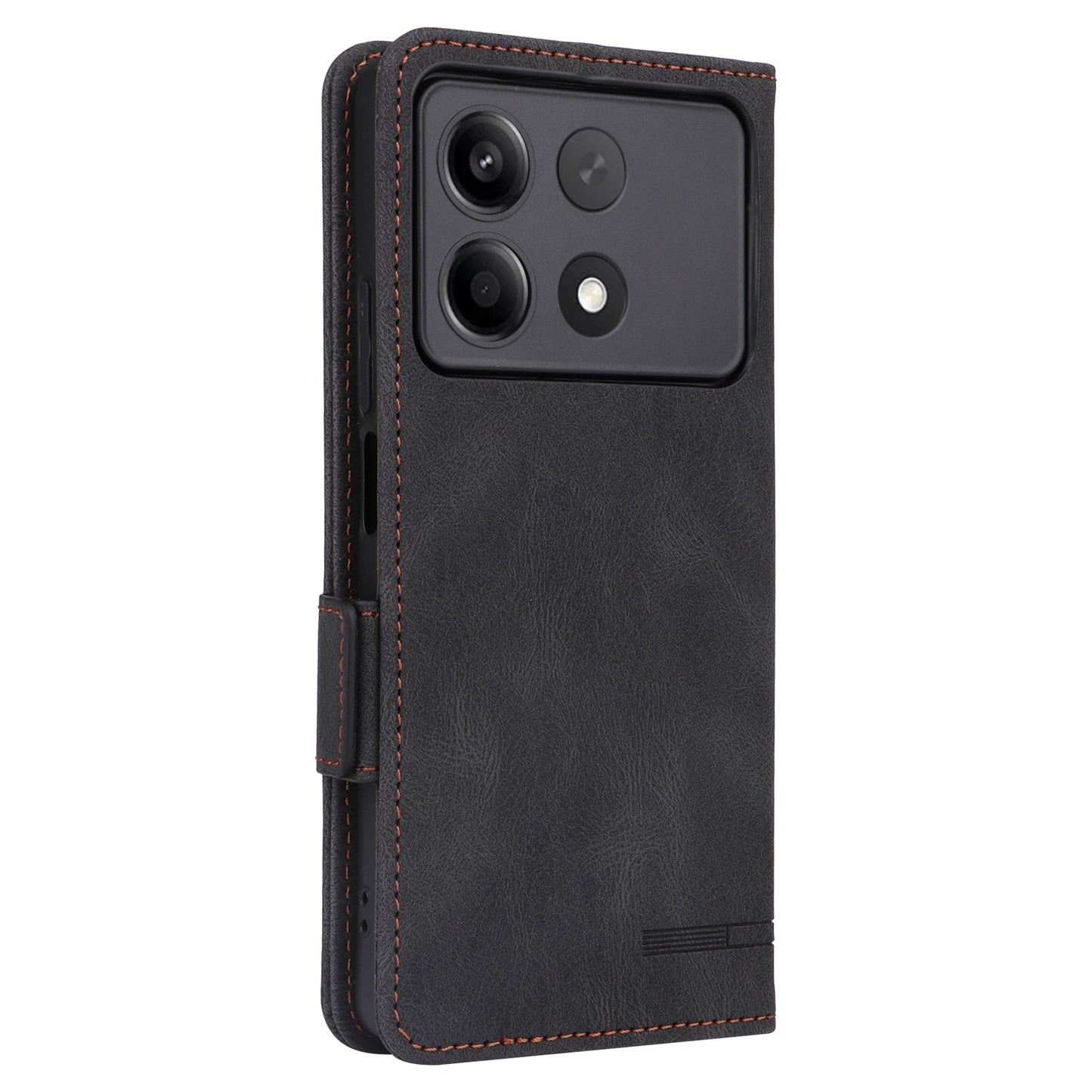For Xiaomi Redmi Note 13R Pro 5G Wallet Case Hardware Decor Stand Phone Cover - Black