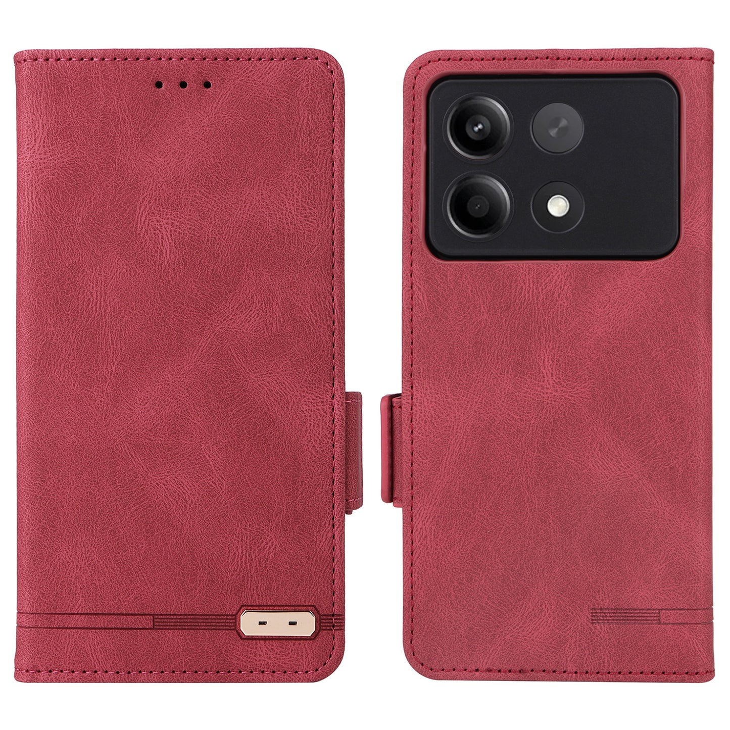 For Xiaomi Redmi Note 13R Pro 5G Wallet Case Hardware Decor Stand Phone Cover - Rose