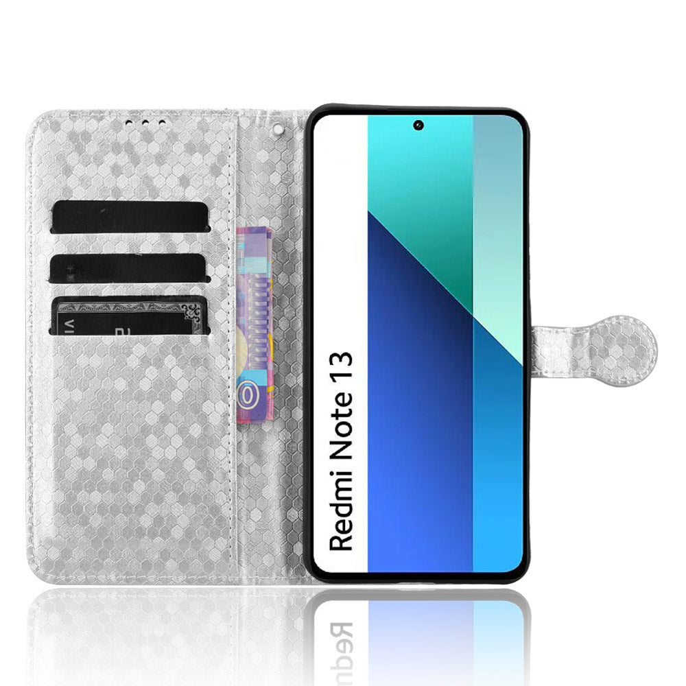 For Xiaomi Redmi Note 13 4G Flip Phone Case Wallet Leather Stand Cover - Silver