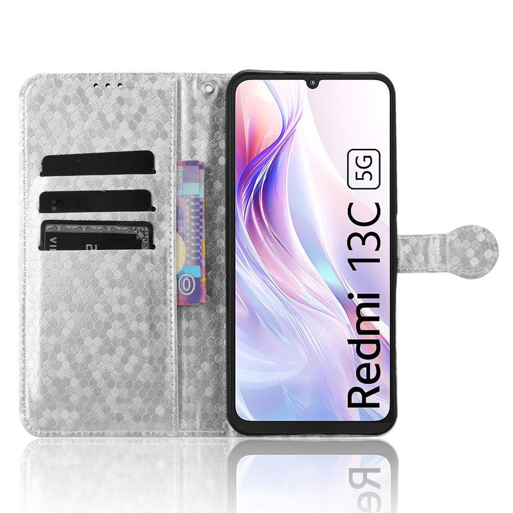 For Xiaomi Redmi 13C 5G / 4G / Poco C65 4G / Redmi Note 13R 5G Case Wallet Leather Flip Cover - Silver