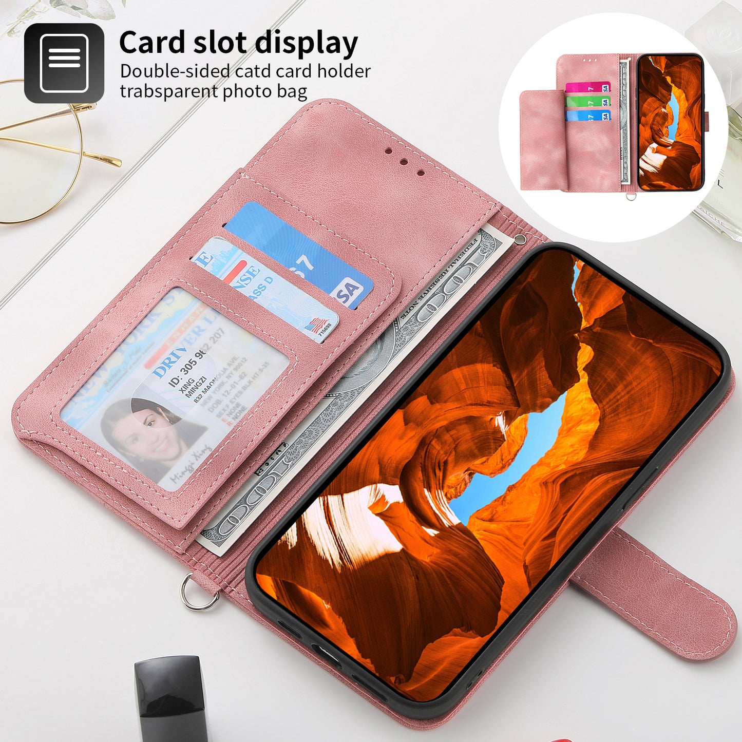 For Xiaomi Redmi Note 13 4G Leather Case Flower Pattern Cover Multiple Card Slots - Pink