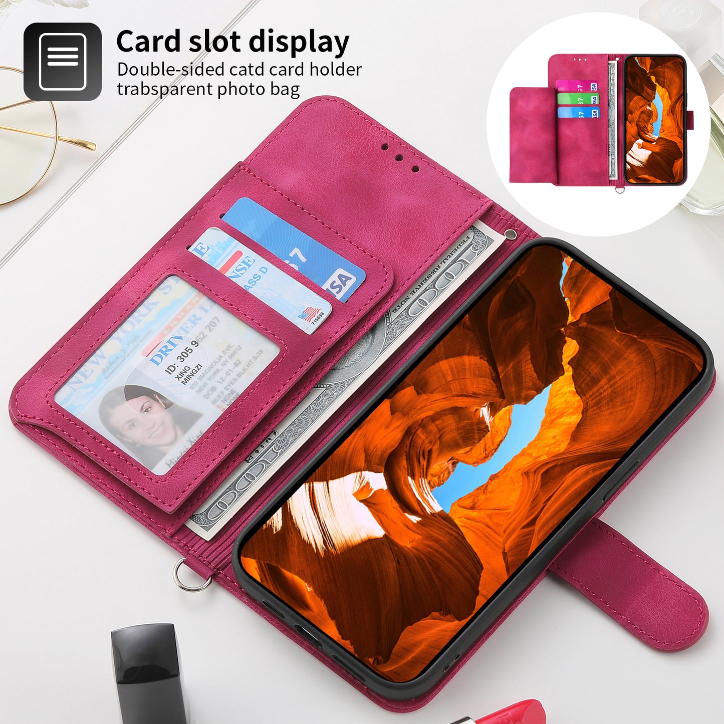 For Xiaomi Redmi Note 13 4G Leather Case Flower Pattern Cover Multiple Card Slots - Wine Red