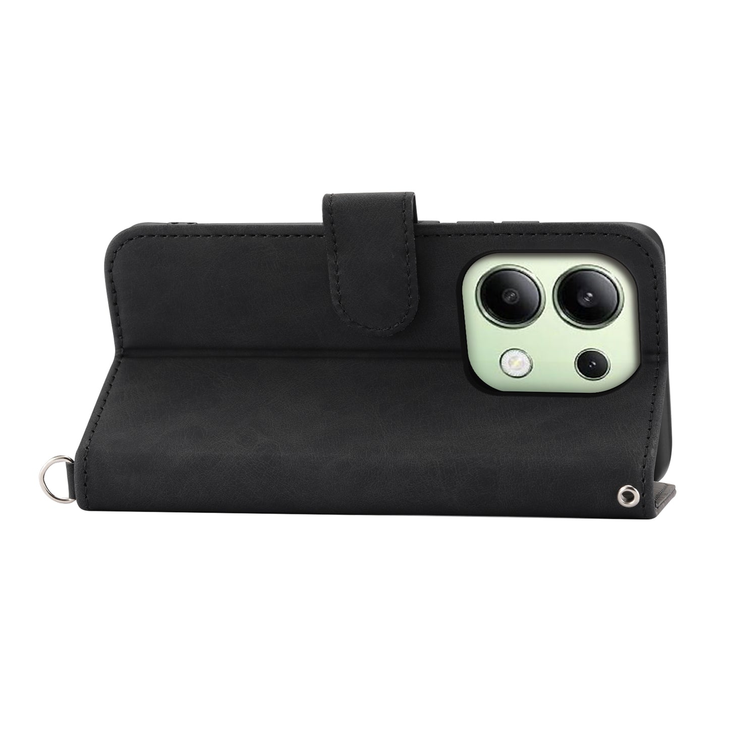 For Xiaomi Redmi Note 13 4G Leather Case Flower Pattern Cover Multiple Card Slots - Black