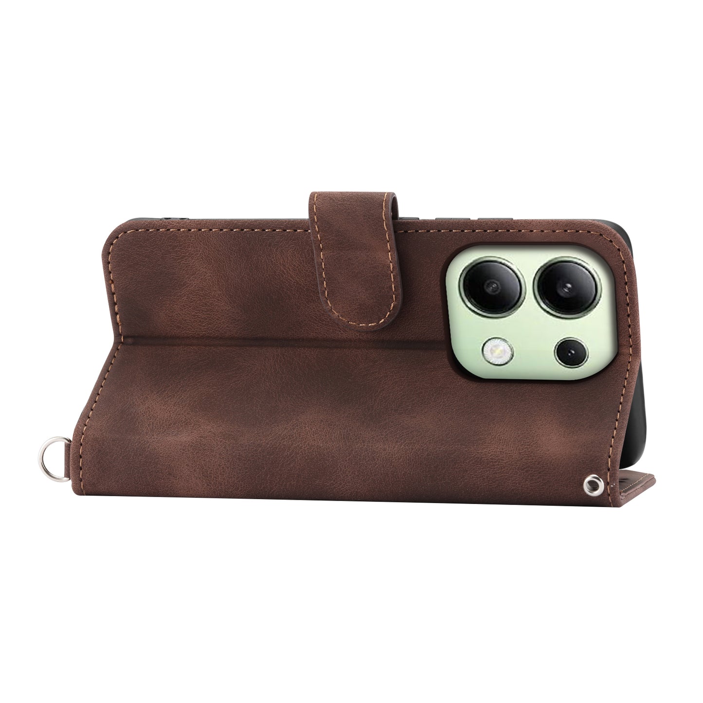 For Xiaomi Redmi Note 13 4G Leather Case Flower Pattern Cover Multiple Card Slots - Brown