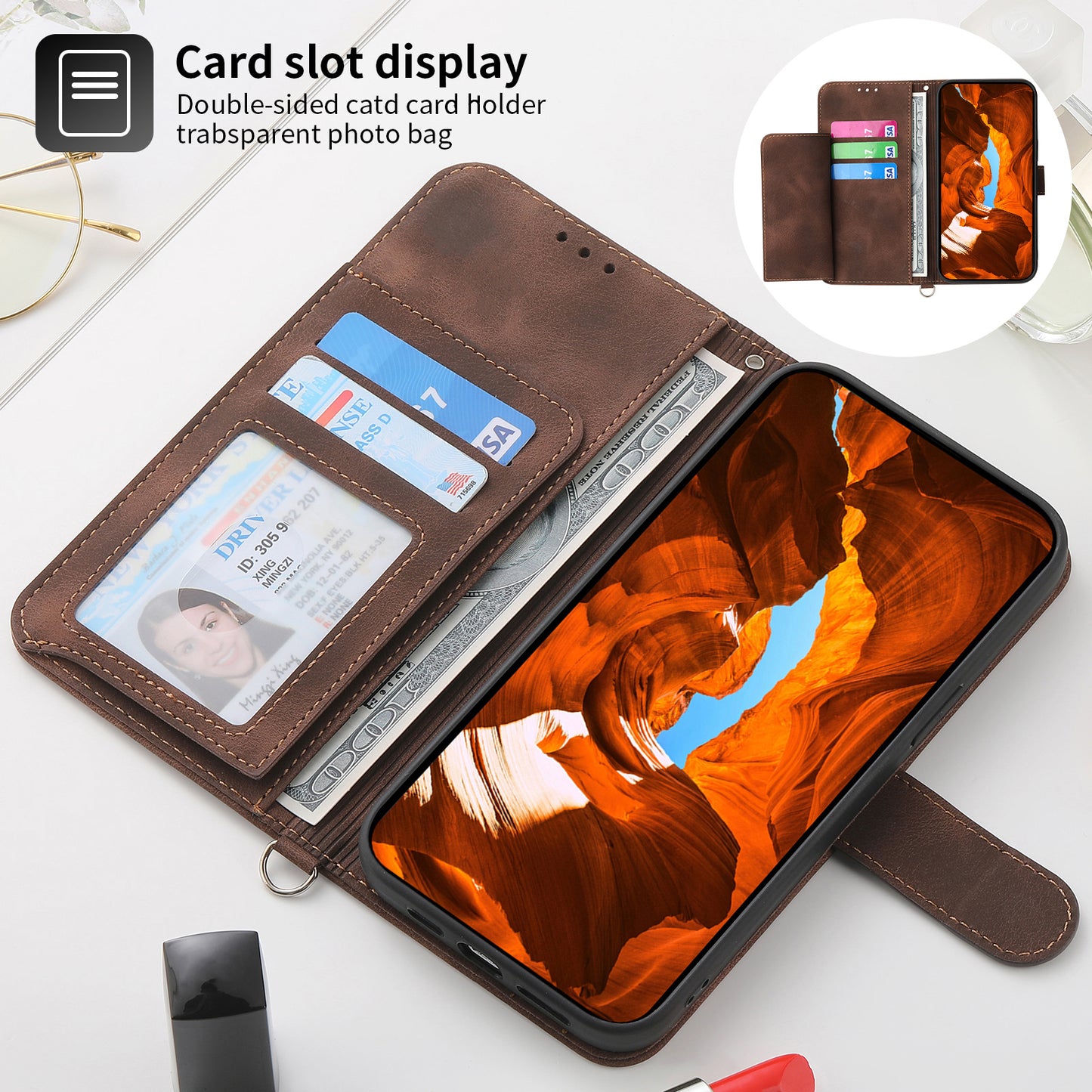 For Xiaomi Redmi Note 13 4G Leather Case Flower Pattern Cover Multiple Card Slots - Brown