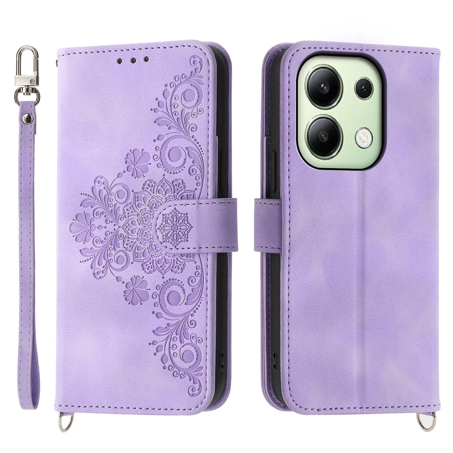 For Xiaomi Redmi Note 13 4G Leather Case Flower Pattern Cover Multiple Card Slots - Light Purple
