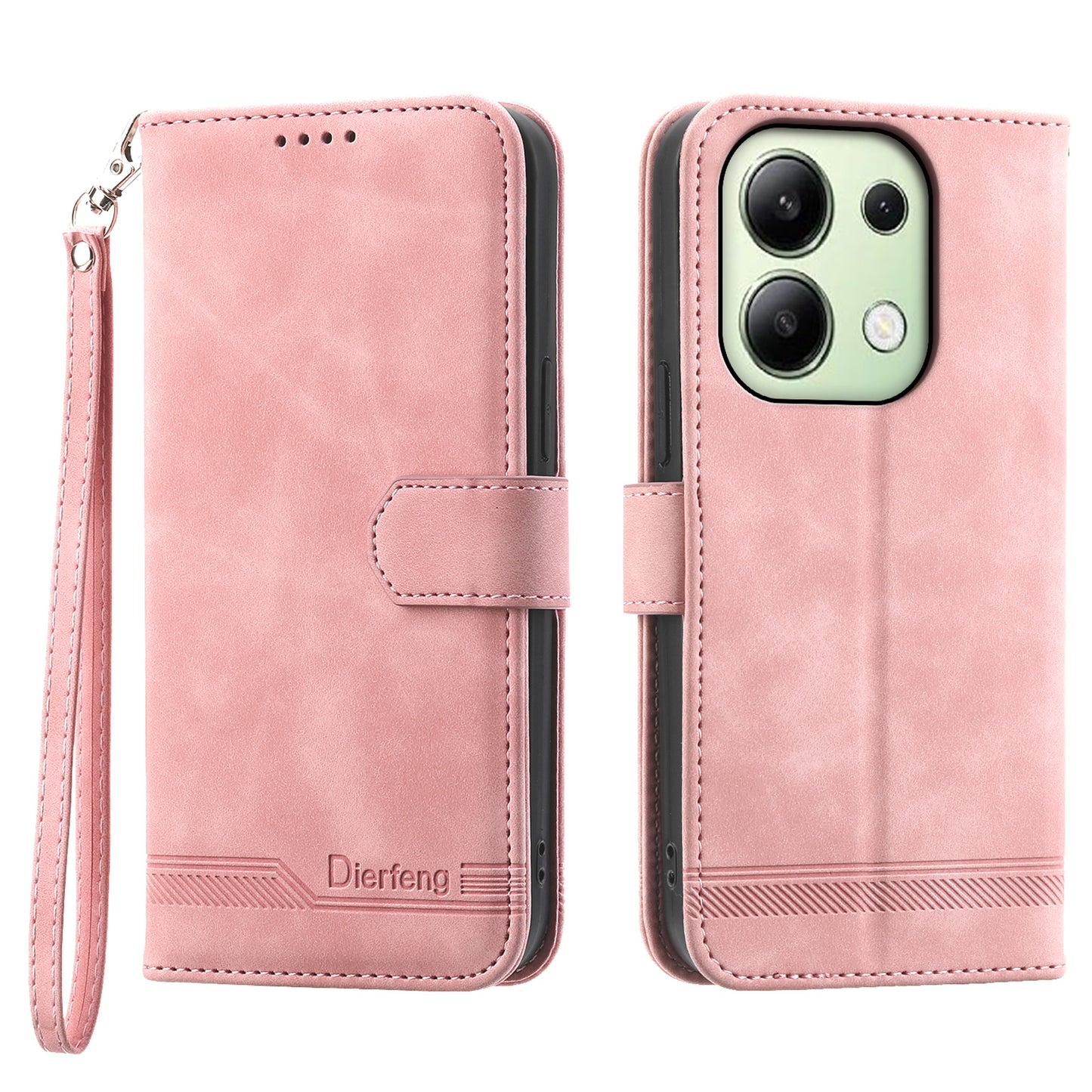 DIERFENG DF-03 for Xiaomi Redmi Note 13 4G Case Wallet Leather Flip Phone Cover - Pink
