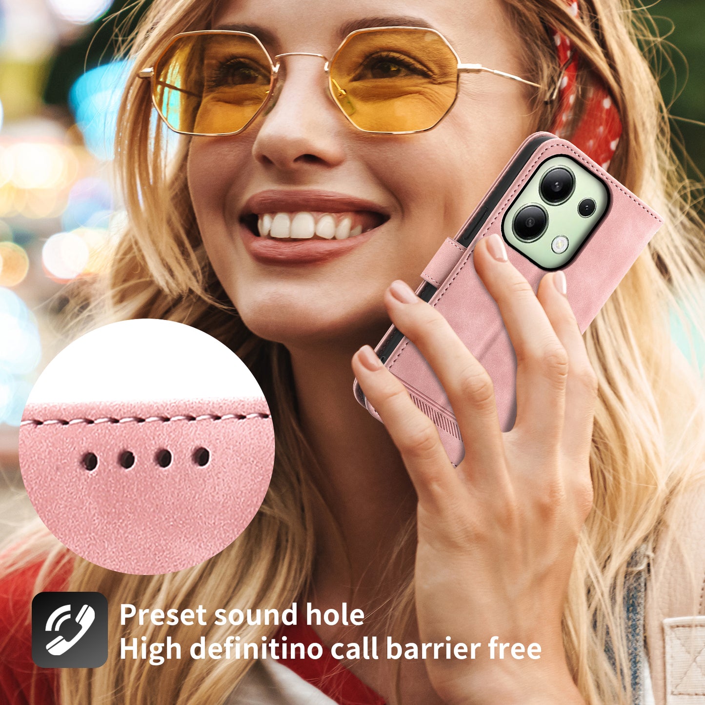 DIERFENG DF-03 for Xiaomi Redmi Note 13 4G Case Wallet Leather Flip Phone Cover - Pink