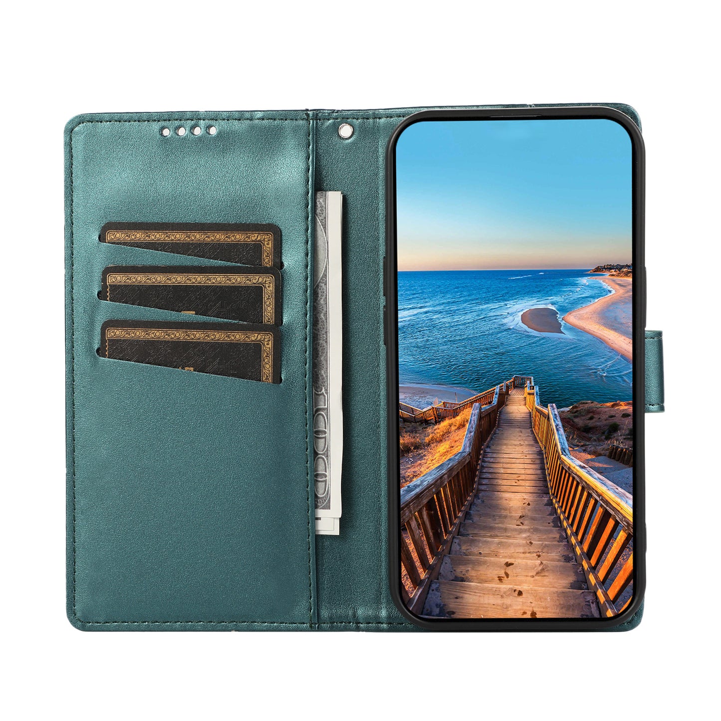 DF-06 For Xiaomi Redmi Note 13 4G Leather Case Line Imprinted Folio Cover - Green