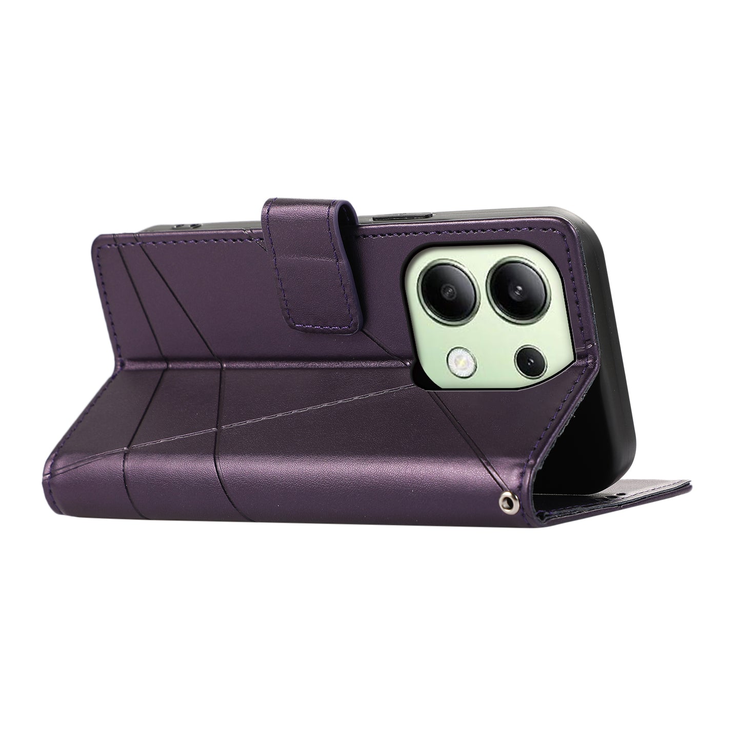 DF-06 For Xiaomi Redmi Note 13 4G Leather Case Line Imprinted Folio Cover - Purple