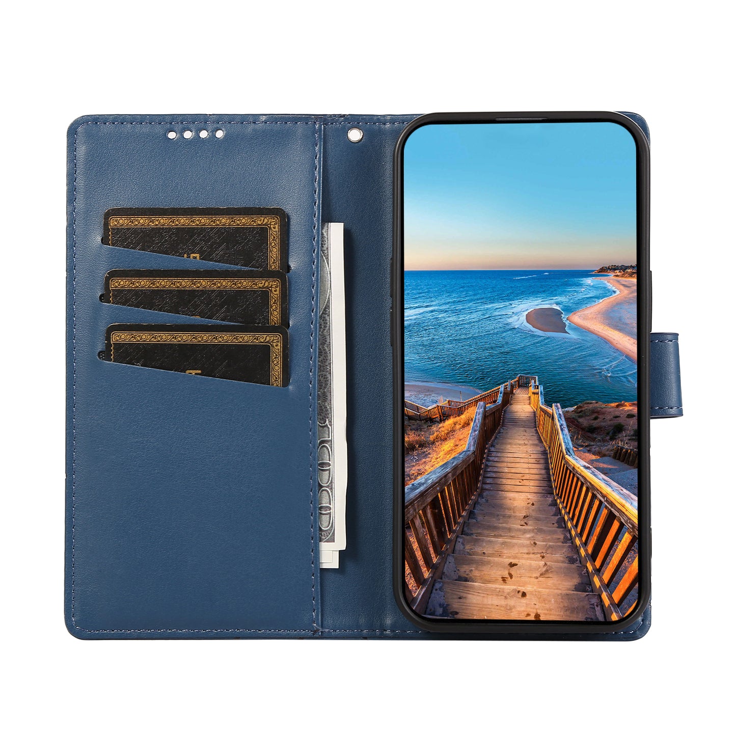 DF-06 For Xiaomi Redmi Note 13 4G Leather Case Line Imprinted Folio Cover - Blue