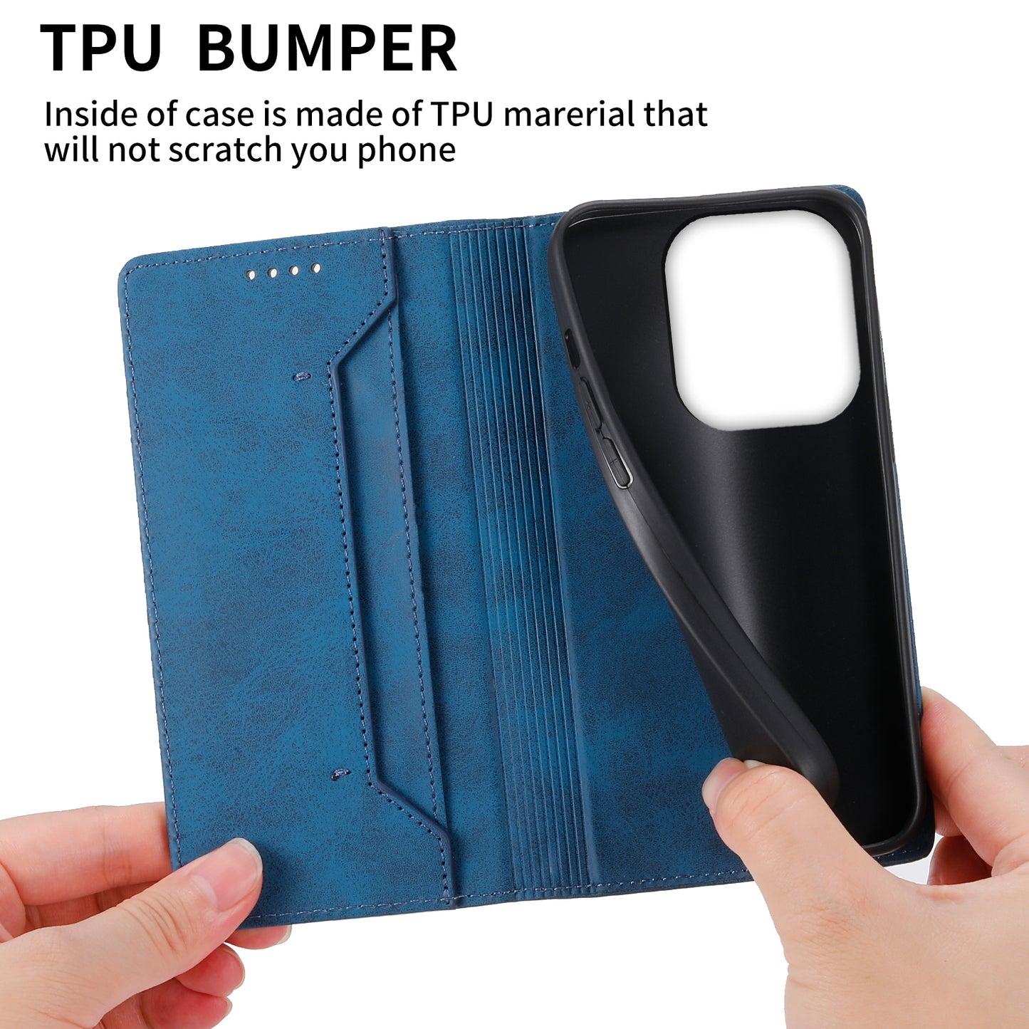 DF-05 For Xiaomi Redmi Note 13 4G Wallet Case Magnetic Auto Colsing Phone Cover - Blue