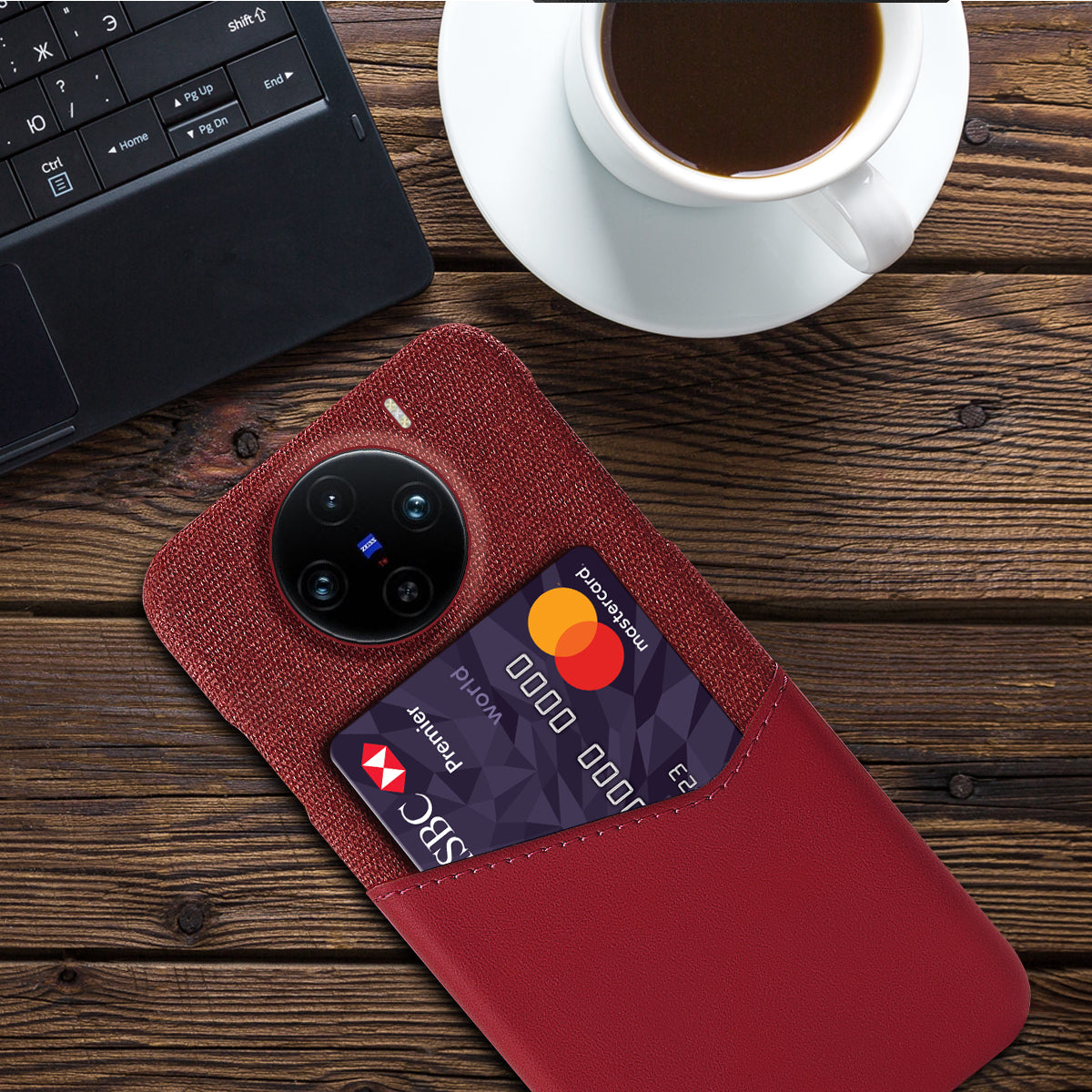 For vivo X100 Pro 5G Protective Case with Card Holder PU Leather+PC Scratch Resistant - Red