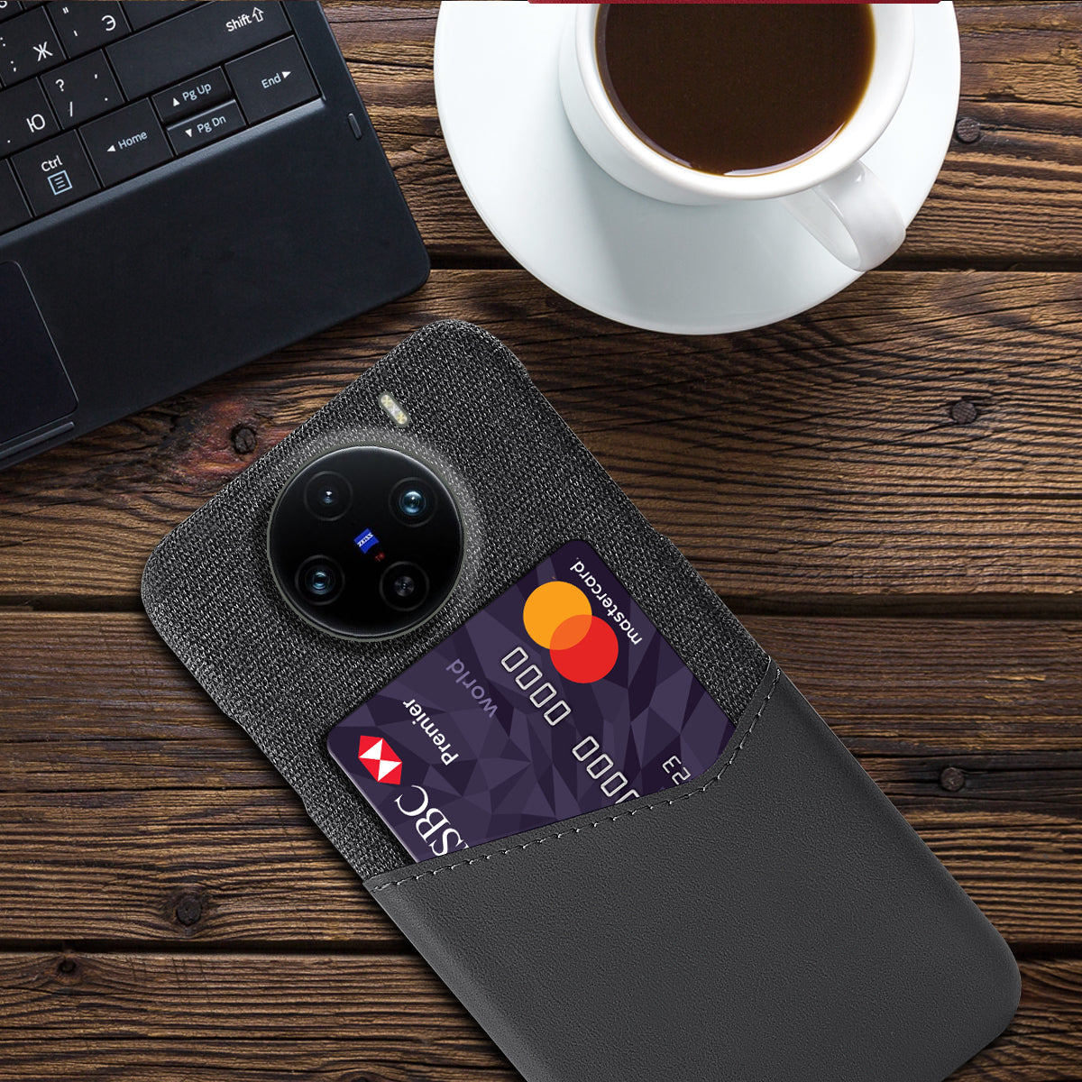 For vivo X100 Pro 5G Protective Case with Card Holder PU Leather+PC Scratch Resistant - Grey