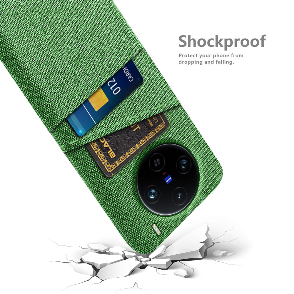 For vivo X100 Pro 5G Cell Phone Case Dual Card Slots Hard PC Back Shell - Green