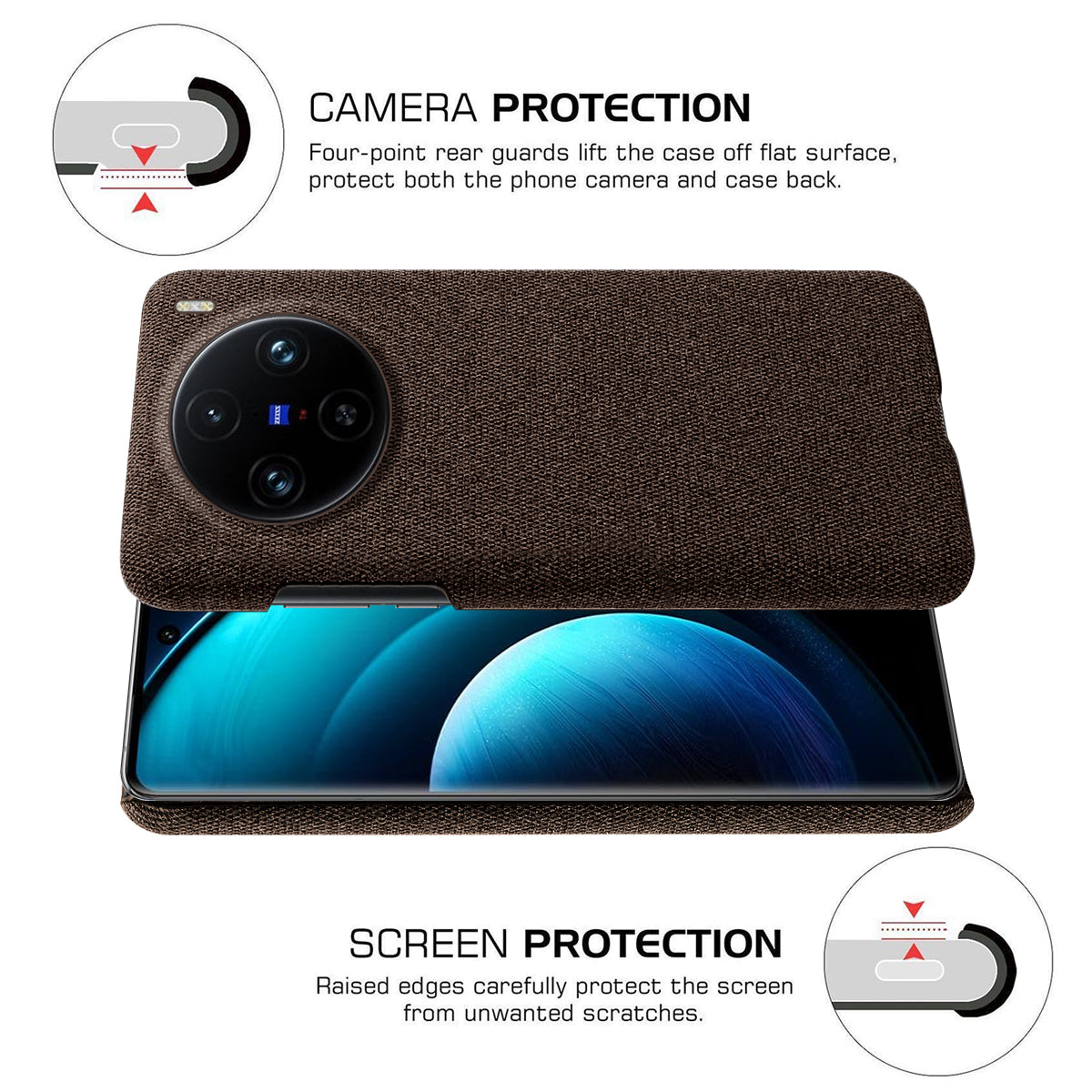 For vivo X100 Pro 5G Case PC+Cloth Shockproof Slim Phone Cover - Brown