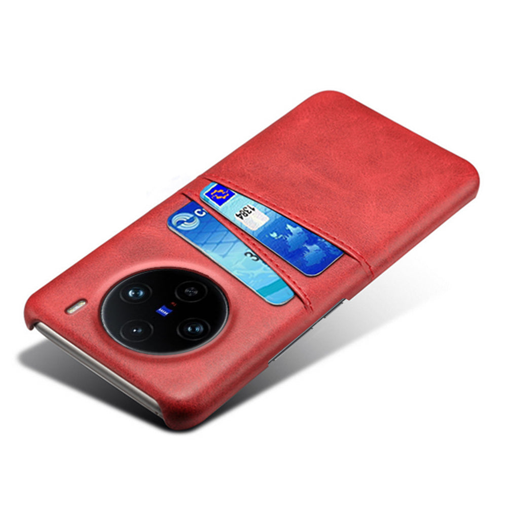 For vivo X100 Pro 5G Phone Case Dual Card Slots Protective Cover - Red
