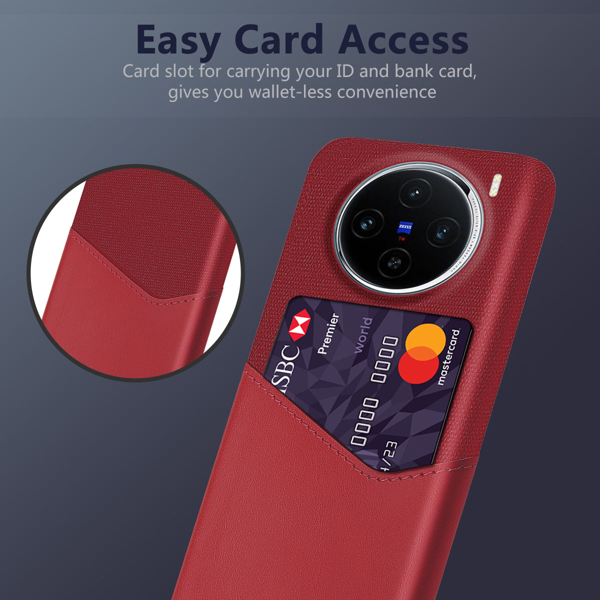 For vivo X100 5G Phone Case PU Leather+PC Card Slot Protective Cover - Red