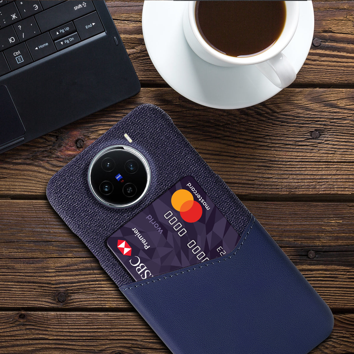 For vivo X100 5G Phone Case PU Leather+PC Card Slot Protective Cover - Blue