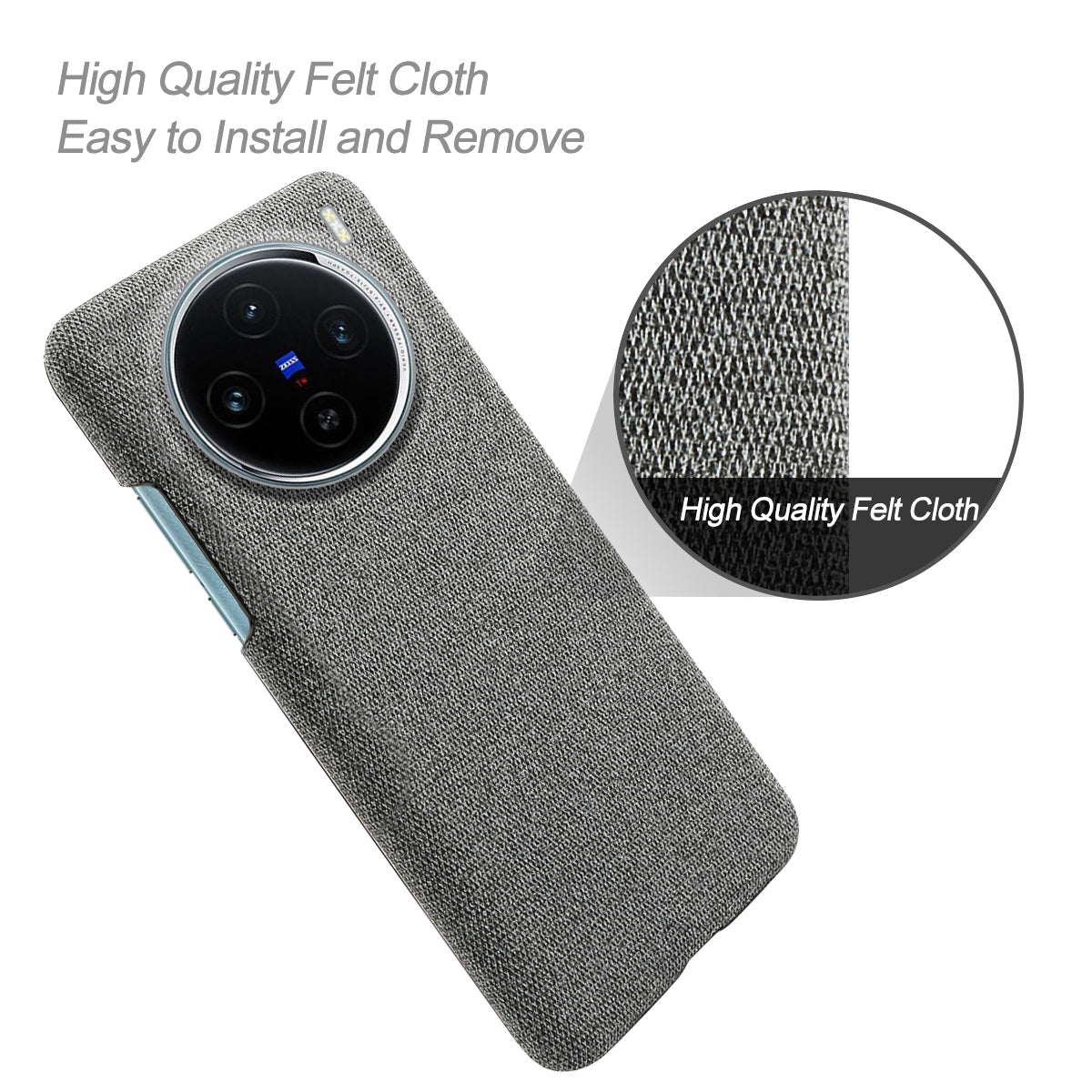 For vivo X100 5G Phone Case Cloth Texture Anti-slip Cover Solid Color - Grey