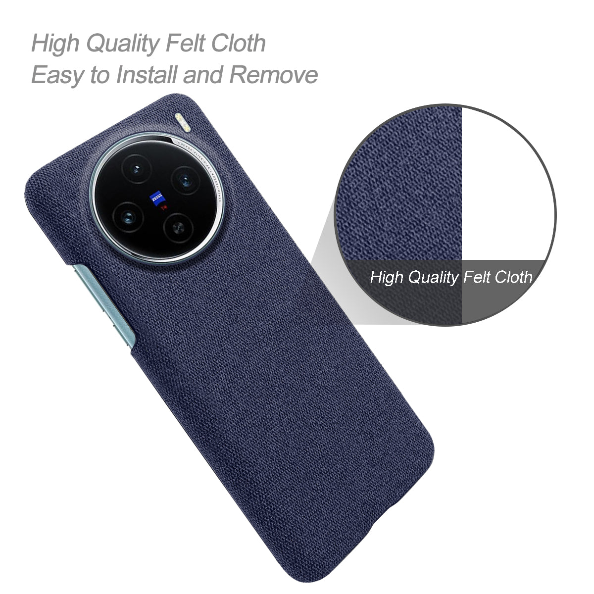 For vivo X100 5G Phone Case Cloth Texture Anti-slip Cover Solid Color - Blue