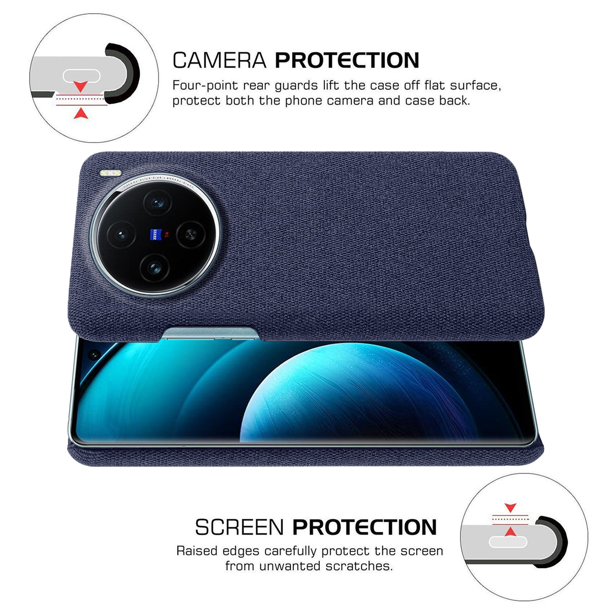 For vivo X100 5G Phone Case Cloth Texture Anti-slip Cover Solid Color - Blue