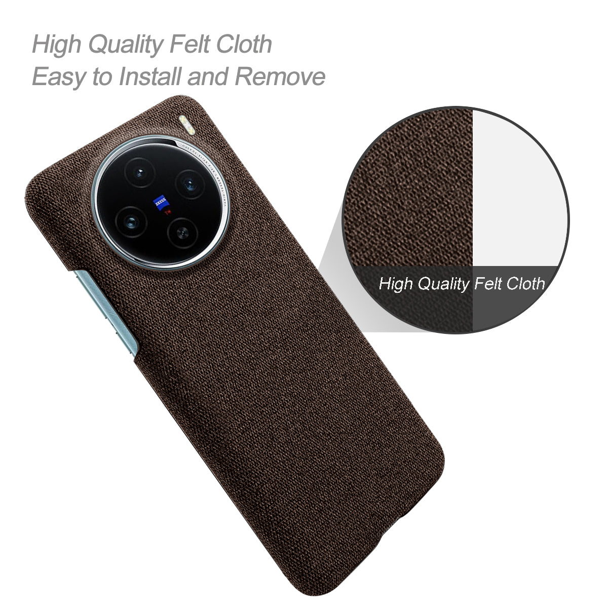For vivo X100 5G Phone Case Cloth Texture Anti-slip Cover Solid Color - Brown