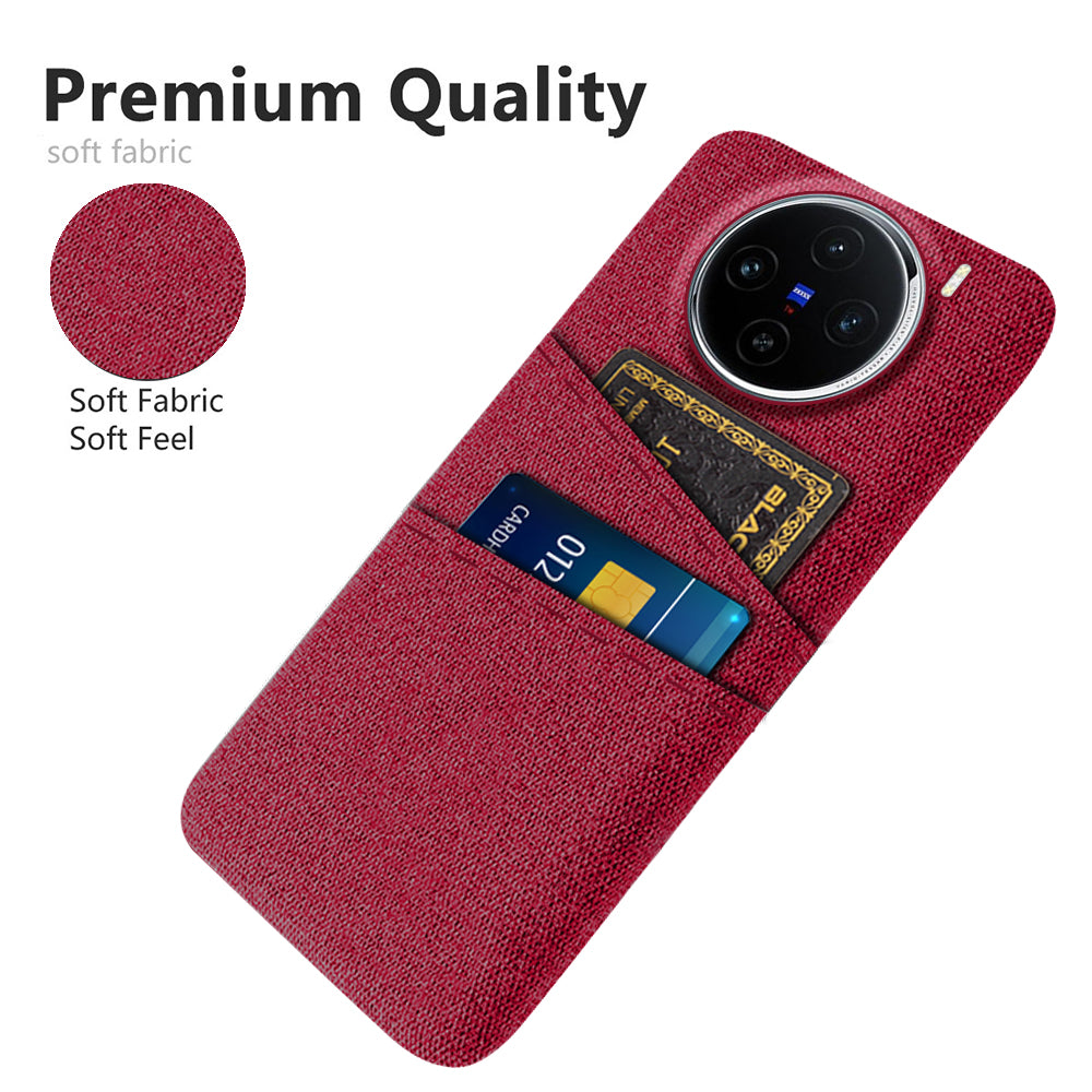 For vivo X100 5G Case Dual Card Slots Hard PC+Cloth Phone Cover - Red
