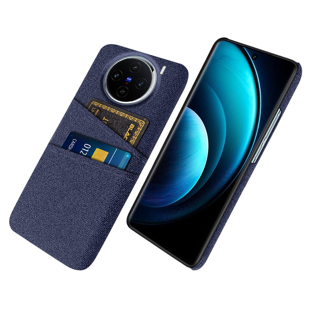 For vivo X100 5G Case Dual Card Slots Hard PC+Cloth Phone Cover - Blue