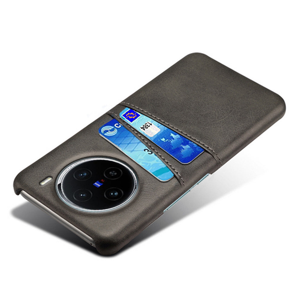 For vivo X100 5G Phone Case Leather Coated PC Cover with Dual Card Holder - Black