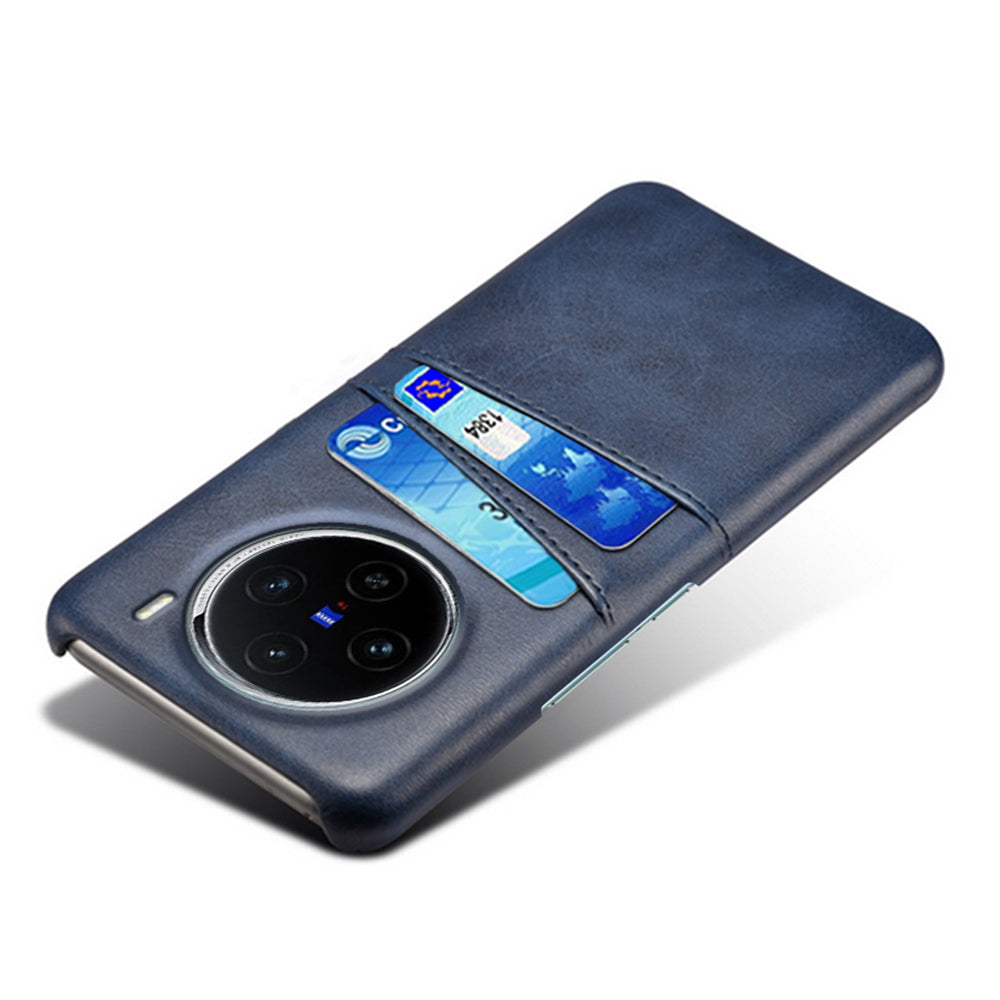 For vivo X100 5G Phone Case Leather Coated PC Cover with Dual Card Holder - Blue