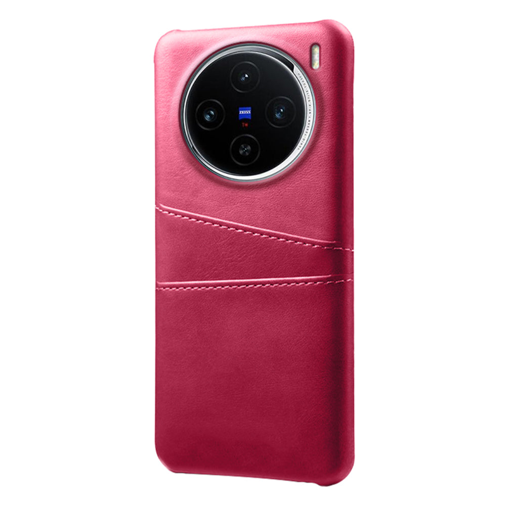 For vivo X100 5G Phone Case Leather Coated PC Cover with Dual Card Holder - Rose