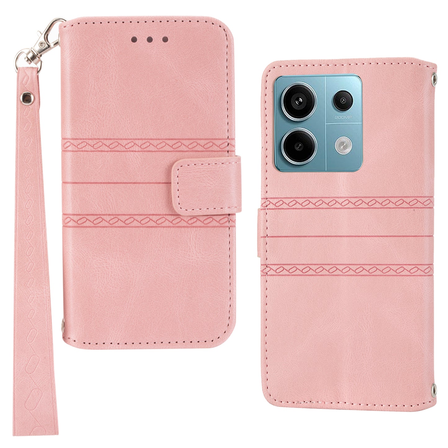 For Xiaomi Redmi Note 13 5G Case Anti-scratch Imprinted PU Leather Stand Phone Cover - Pink