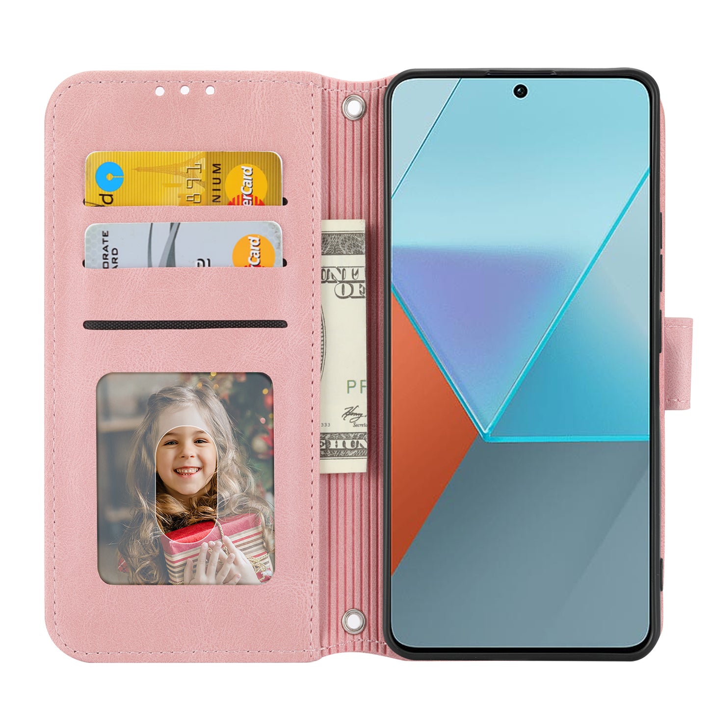 For Xiaomi Redmi Note 13 5G Case Anti-scratch Imprinted PU Leather Stand Phone Cover - Pink