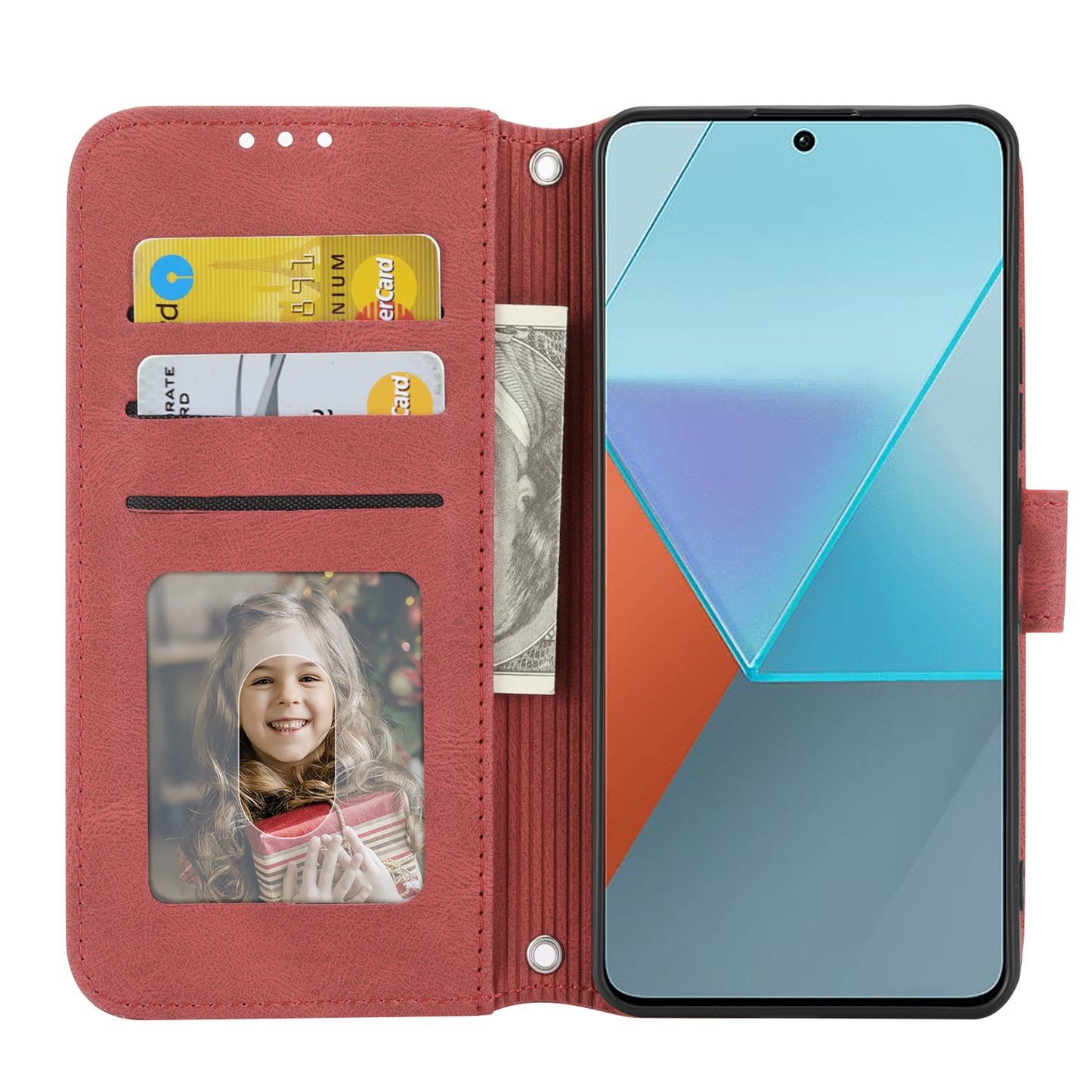 For Xiaomi Redmi Note 13 5G Case Anti-scratch Imprinted PU Leather Stand Phone Cover - Red