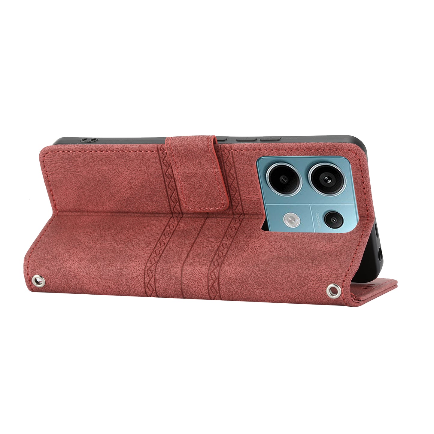 For Xiaomi Redmi Note 13 5G Case Anti-scratch Imprinted PU Leather Stand Phone Cover - Red