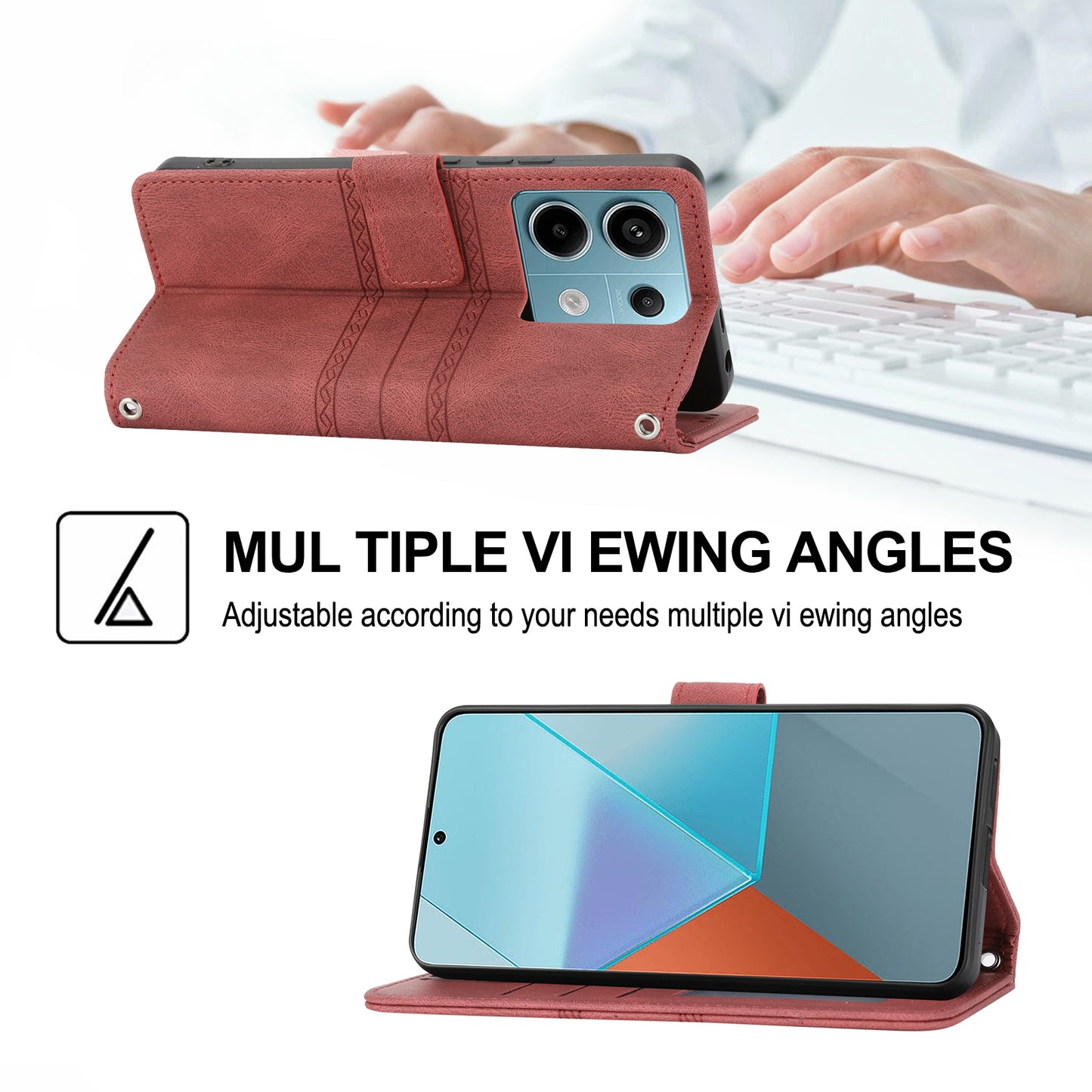 For Xiaomi Redmi Note 13 5G Case Anti-scratch Imprinted PU Leather Stand Phone Cover - Red