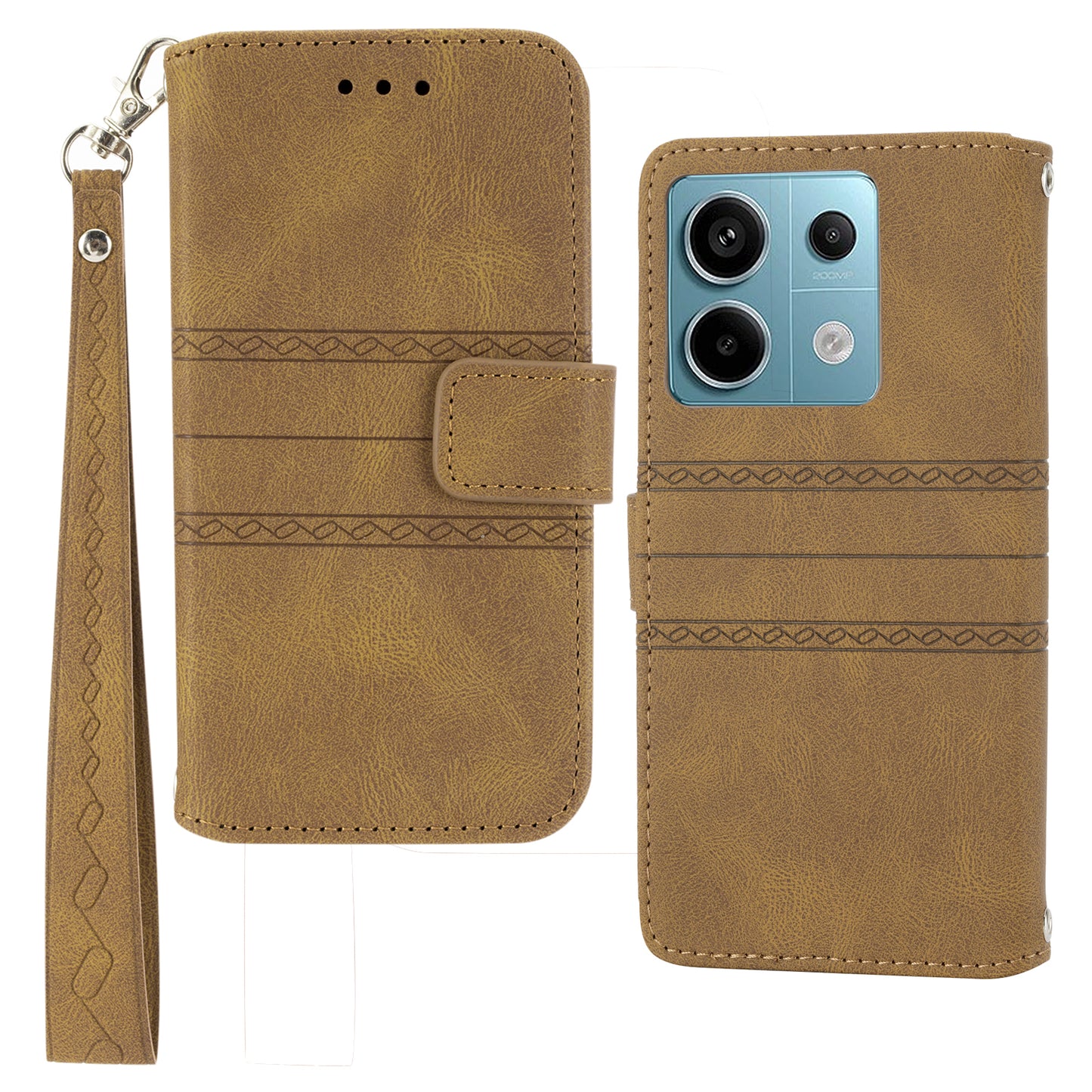 For Xiaomi Redmi Note 13 5G Case Anti-scratch Imprinted PU Leather Stand Phone Cover - Brown