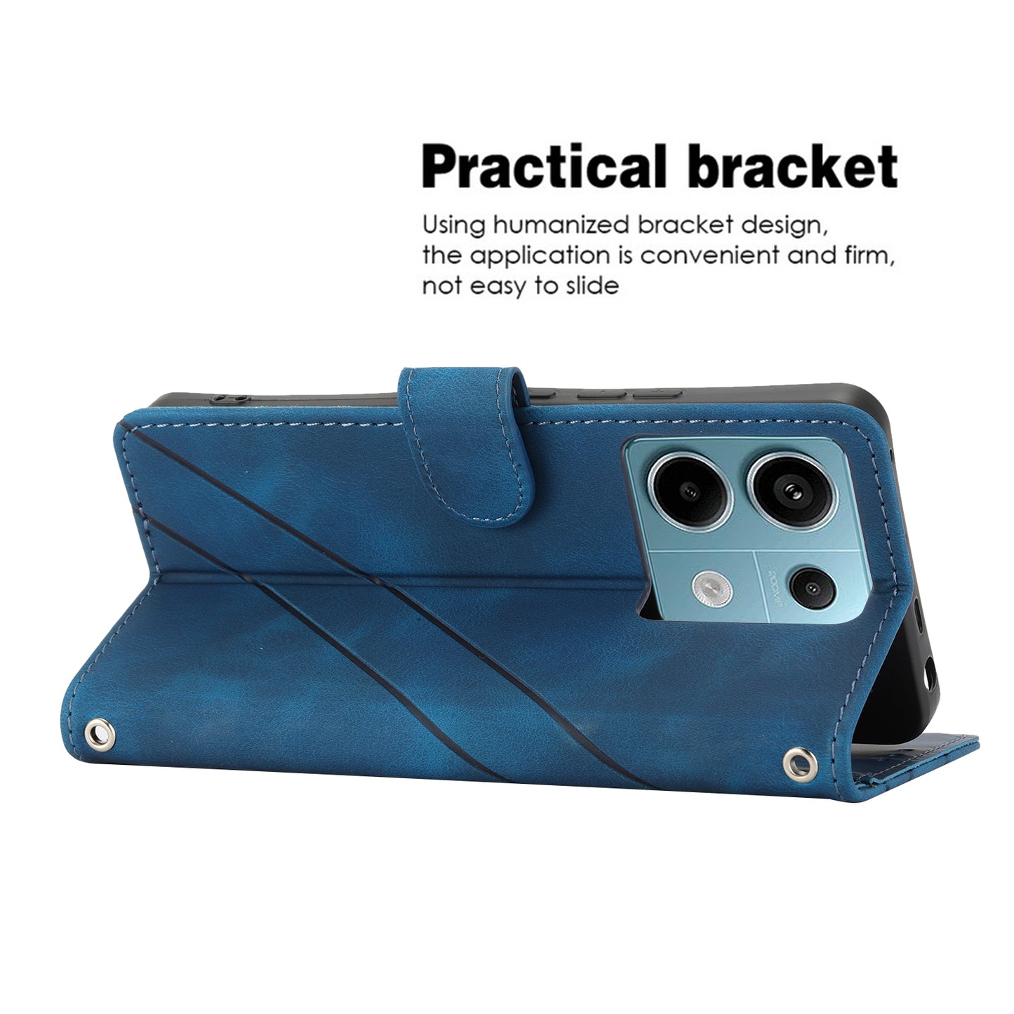 For Xiaomi Redmi Note 13 5G Case with Wrist Strap Imprinted Line Phone Wallet Cover - Blue
