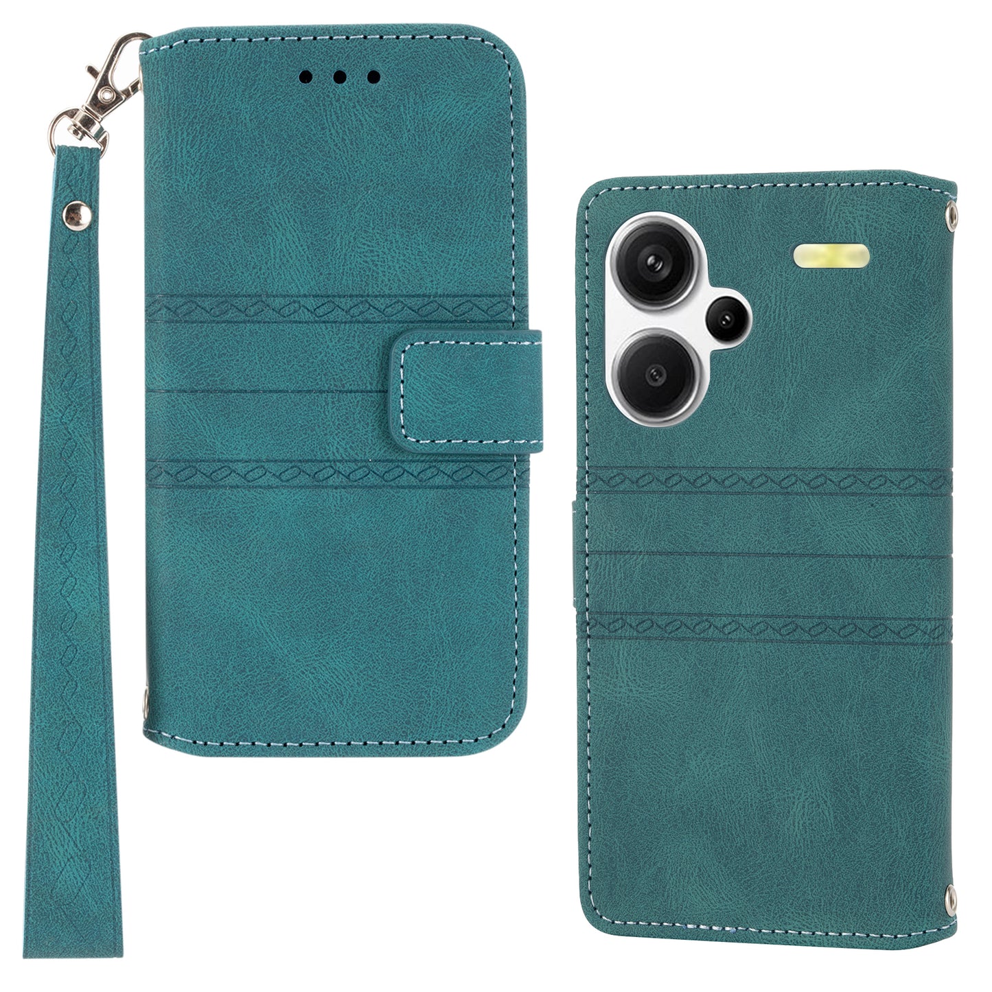 For Xiaomi Redmi Note 13 Pro+ 5G Case Soft PU Leather+TPU Imprinted Phone Cover - Blackish Green