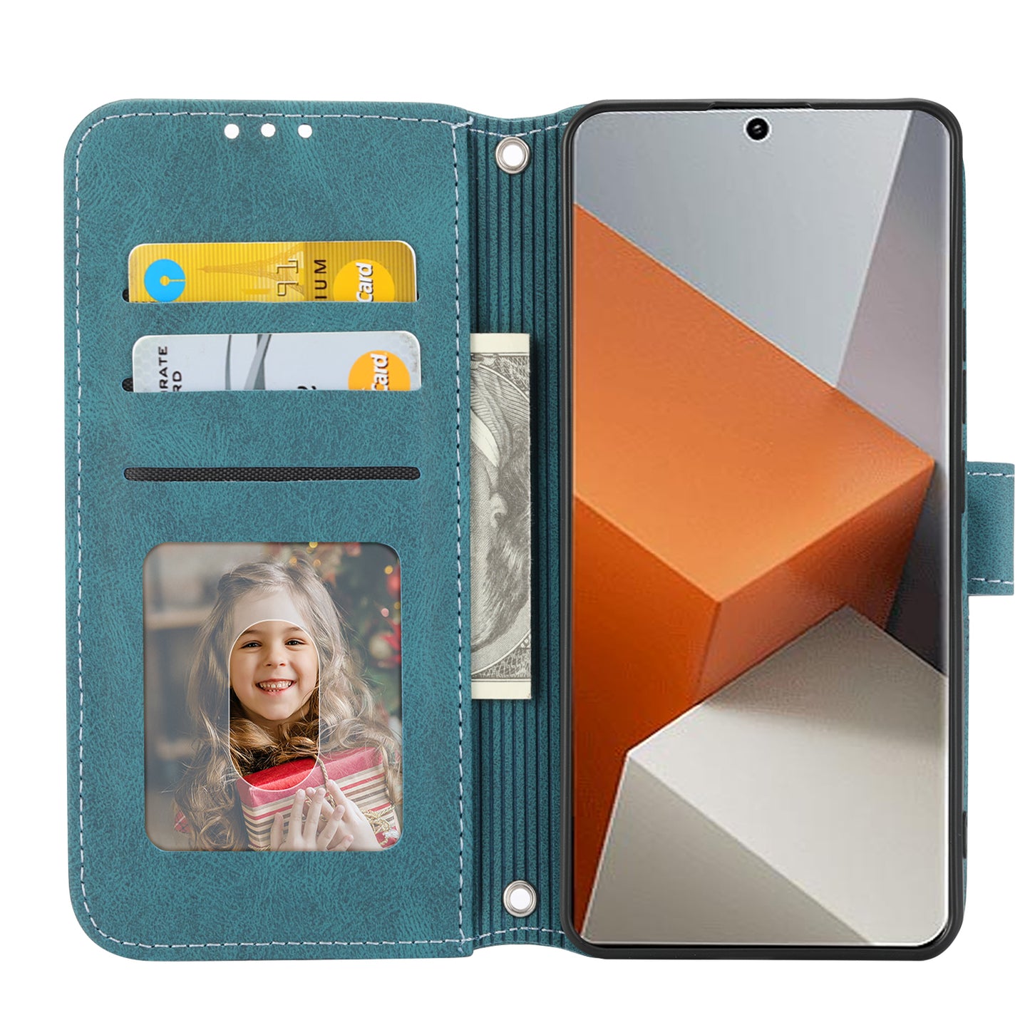 For Xiaomi Redmi Note 13 Pro+ 5G Case Soft PU Leather+TPU Imprinted Phone Cover - Blackish Green