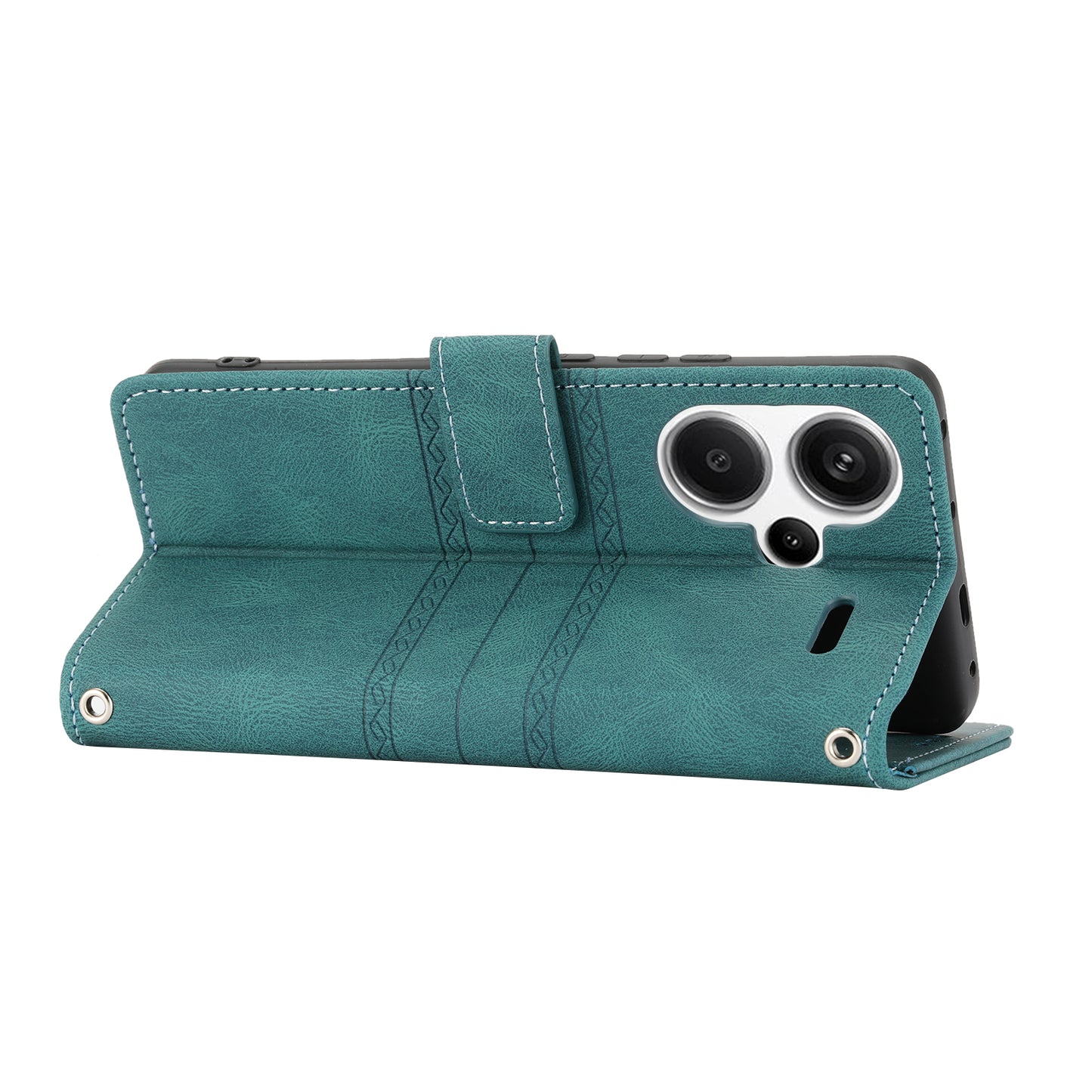 For Xiaomi Redmi Note 13 Pro+ 5G Case Soft PU Leather+TPU Imprinted Phone Cover - Blackish Green