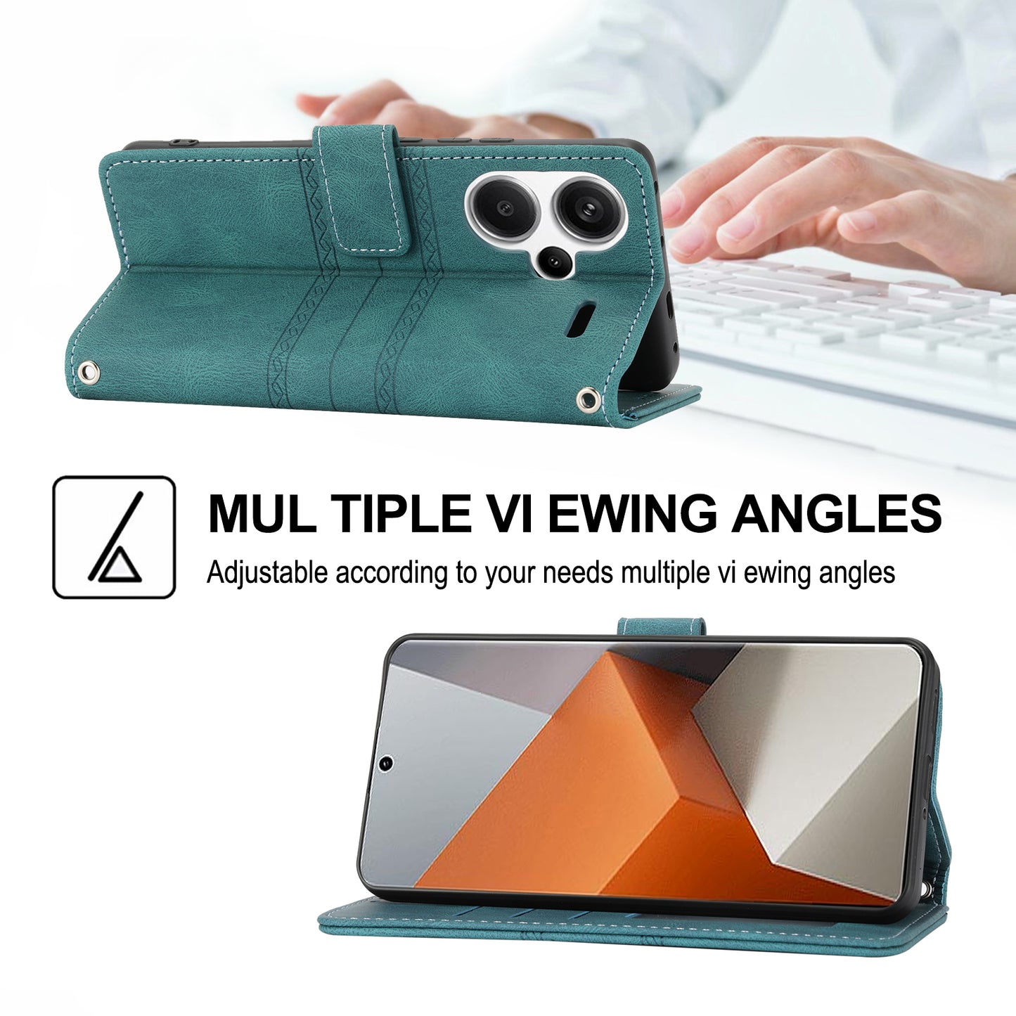 For Xiaomi Redmi Note 13 Pro+ 5G Case Soft PU Leather+TPU Imprinted Phone Cover - Blackish Green