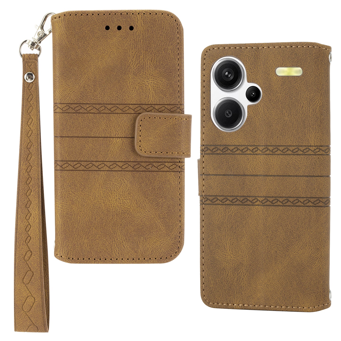 For Xiaomi Redmi Note 13 Pro+ 5G Case Soft PU Leather+TPU Imprinted Phone Cover - Brown