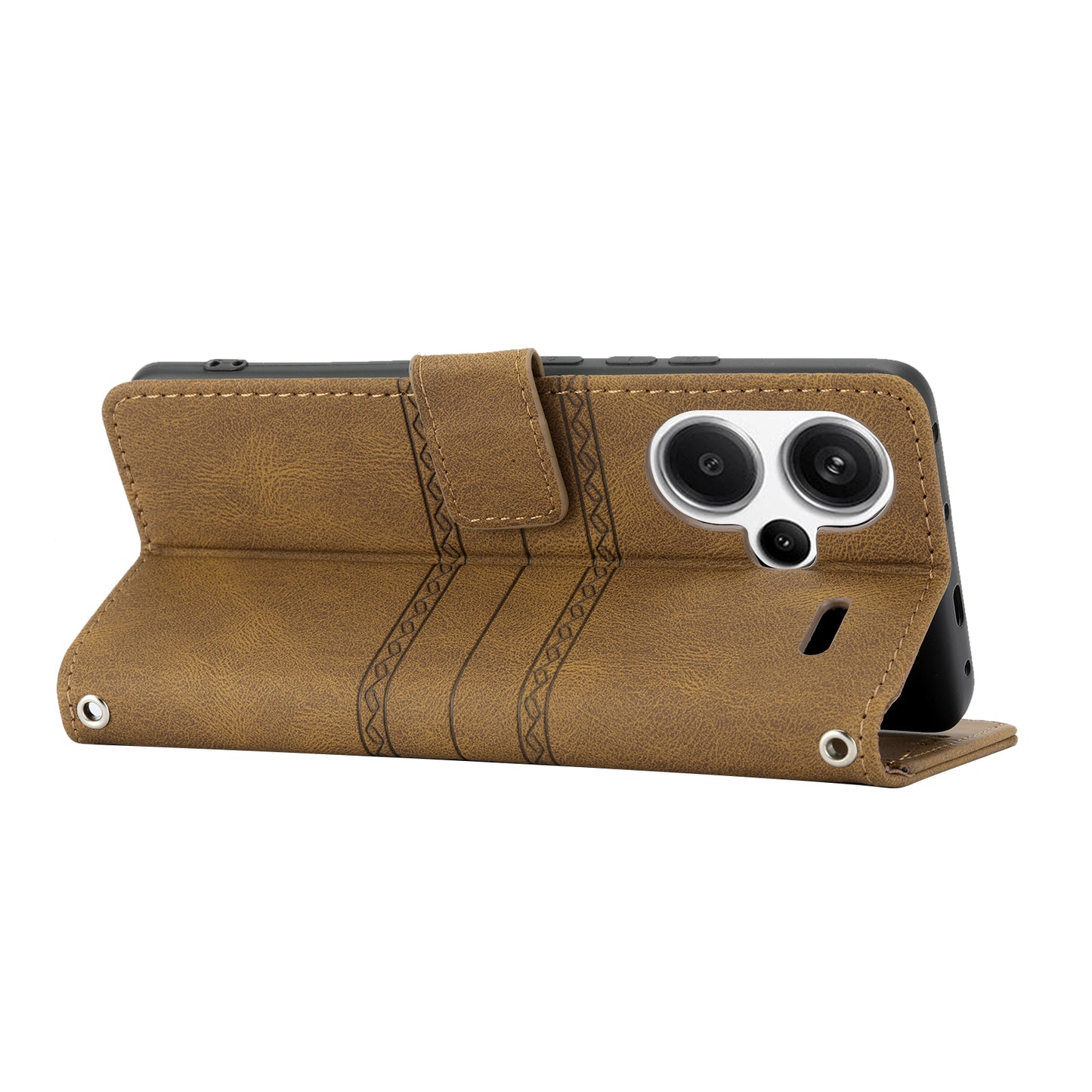 For Xiaomi Redmi Note 13 Pro+ 5G Case Soft PU Leather+TPU Imprinted Phone Cover - Brown