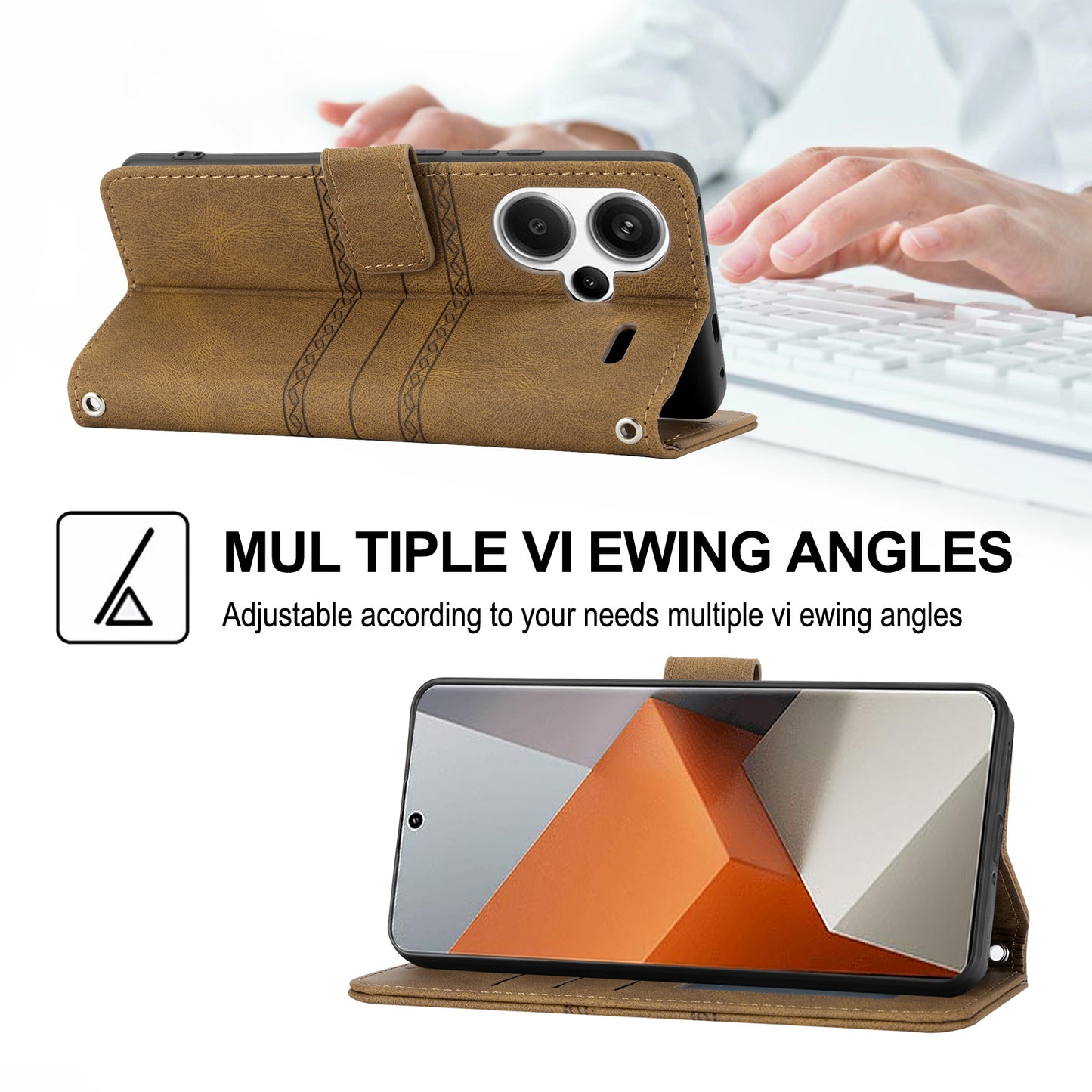 For Xiaomi Redmi Note 13 Pro+ 5G Case Soft PU Leather+TPU Imprinted Phone Cover - Brown